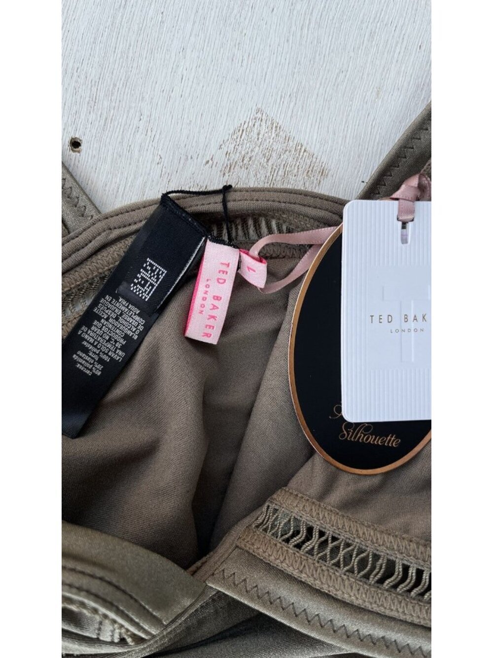 Ted Baker Starza Pointelle Deep V One Piece Swimsuit Suit Khaki Womens 1 = 4 US - Picture 7 of 14